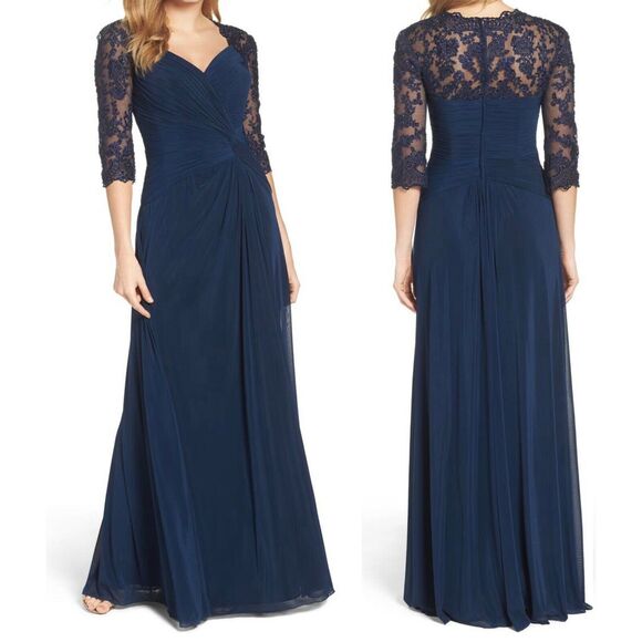 La Femme Womens size 4 dress navy 23244 ruched twist column gown - Picture 1 of 5